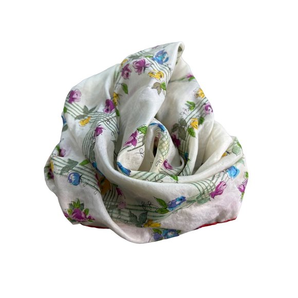 Vintage Ditsy Floral Square Scarf Lightweight Neck Wrap Bandana White Multi Boho - Picture 2 of 3